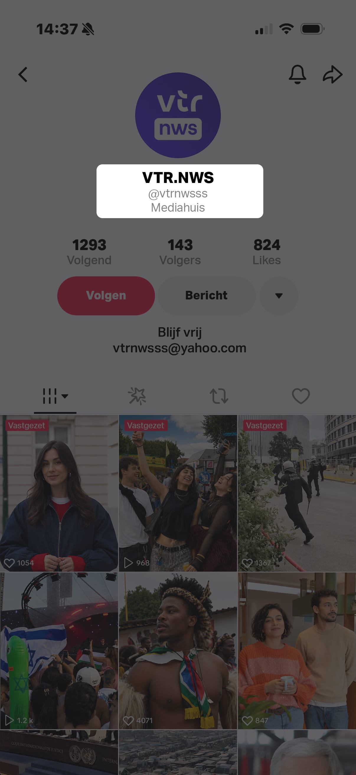 Het account is niet geverifieerd (geen blauw vinkje).