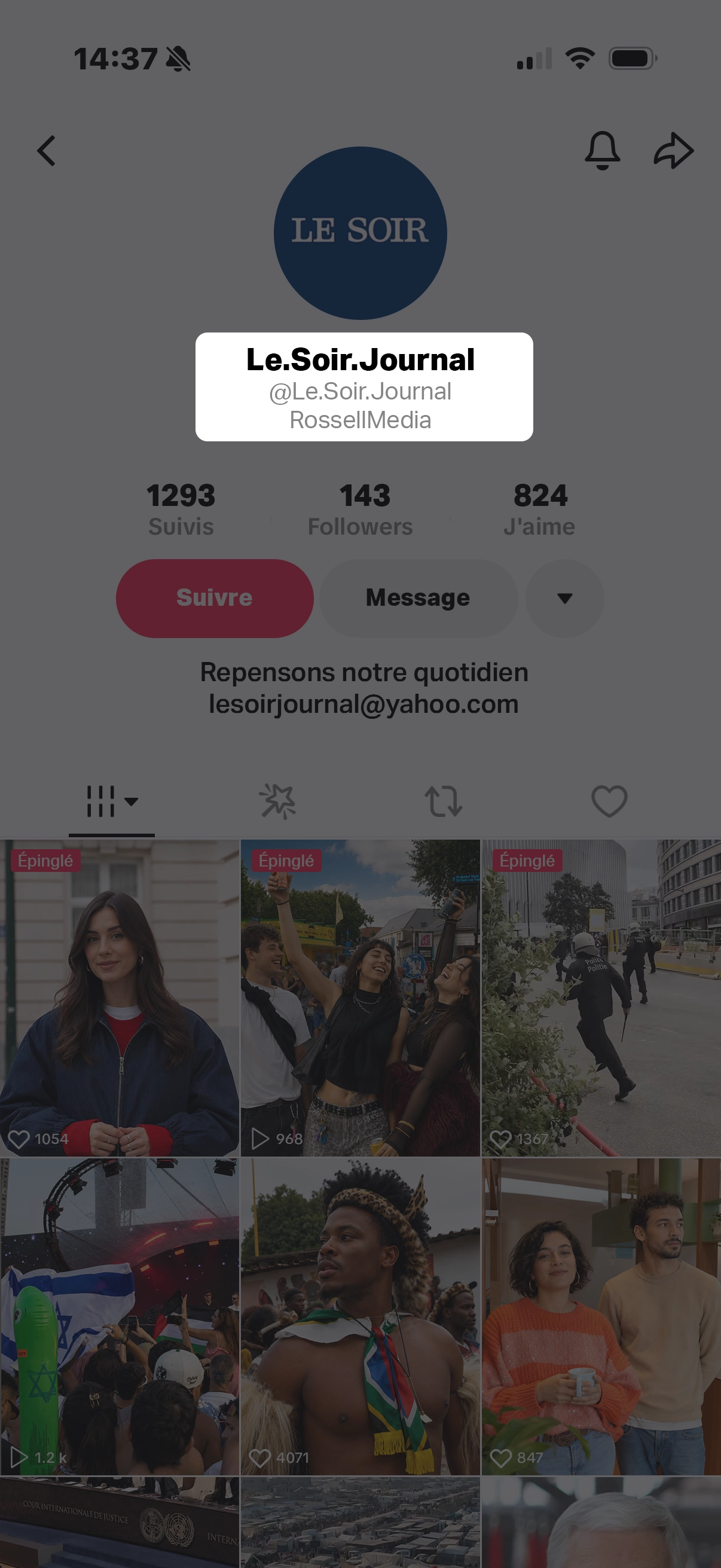 Le compte n’est pas certifié  (absence du badge bleu). 