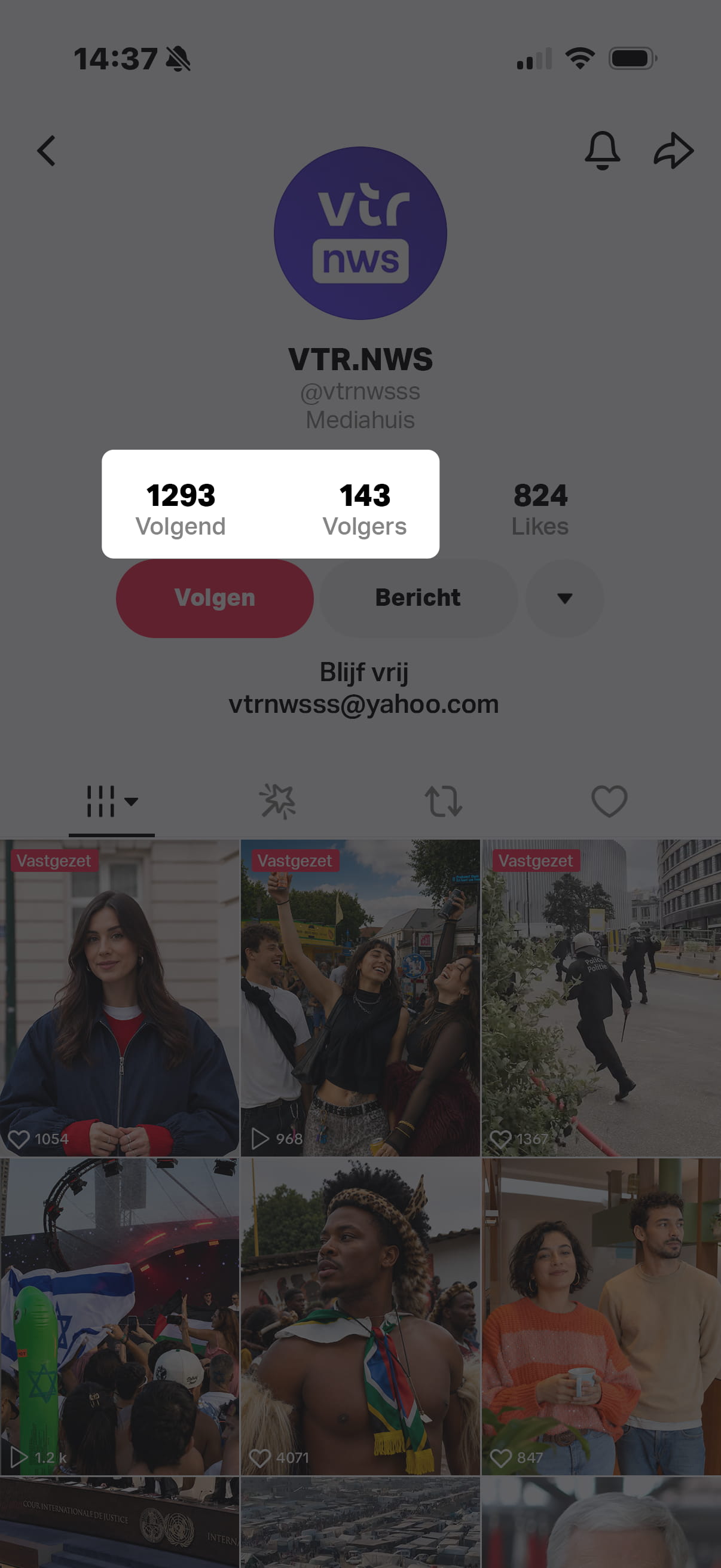 Weinig volgers, maar het volgt zelf veel accounts.